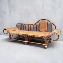 希少 橋之口籐工芸工房 籐製カウチソファ ラタン デイベッド 3P ソファ