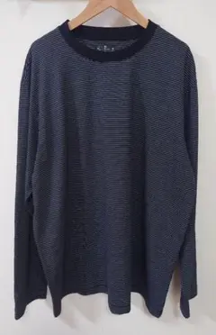 ＊無印良品＊天竺編みクルーネック長袖Tシャツ/黒ボーダー紳士XL