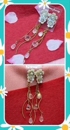 桜の花モチーフの2 wayロングピアス