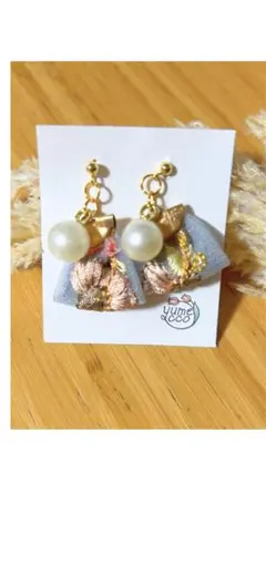 インド刺繍リボンピアス／イヤリング　【No.11】