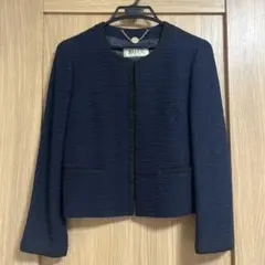 ノーカラーツイードジャケット　ネイビー