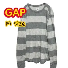 M≪GAP≫ギャップ　長袖ワッフルTシャツ　ボーダー　グレー×ホワイト　良品
