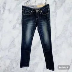 J407 サムシング デニム パンツ スキニー ジーンズ S 日本製 紺 古着