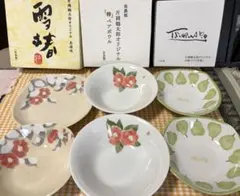 신품 미사용 片岡鶴太郎 オリジナル 美濃焼 食器6点 雪椿＆椿&洋梨ペアボウル