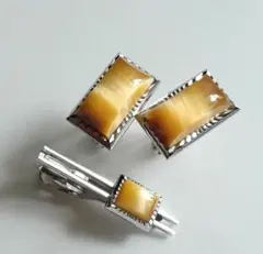カフス　ネクタイピン　セット　バタースコッチ色　タイガーアイ色　M170