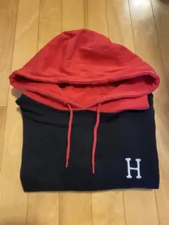 HUF WORLDWIDE フード付きパーカー 赤黒