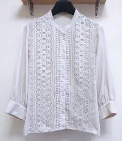 ロングスリーブバンドカラーレースシャツ