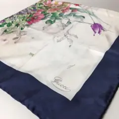 2508-235｜美品｜グッチ スカーフ シルク ネイビー 花柄