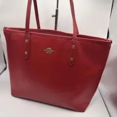 良品COACHコーチレザートートバッグ　レッド A4 通勤通学　収納力