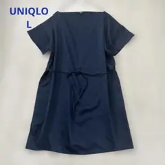 UNIQLO ネイビー サテン 半袖 チュニック ワンピース Lのサムネイル