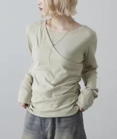 ルイス　長袖tシャツ ワンショルダーレイヤードトップス 長袖カットソー