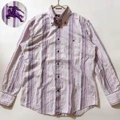 上品✨️バーバリーブラックレーベル ホースロゴ ストライプシャツ 3 パープル