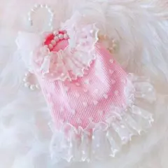 犬服　春夏服　ハート柄　レースフリルワンピ
