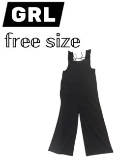 GRL オールインワン サロペット フリル ブラック レディース ワイドパンツ