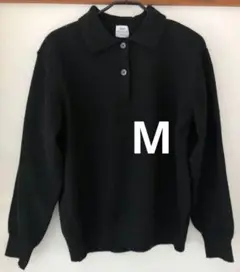 coen 襟付きポロニット　ブラック　M