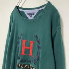 古着　トミーヒルフィガー　ニットセーター　刺繍　デカロゴ