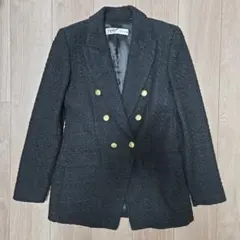 【ZARA】ザラ M コントラスト ブークレジャケット ゴールドボタン 黒 ZARA - ゴールドボタン テクスチャージャケットの通販 by 閲覧