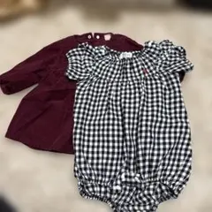 ワインレッド長袖ドレスとロンパースセット