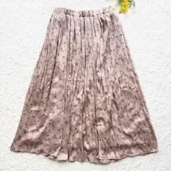 ハニーズ　コルザ　小花柄ロングプリーツスカート　L 光沢　総裏地付　大人上品