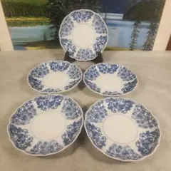 深川製磁　花鳥唐草文　染付中皿5客