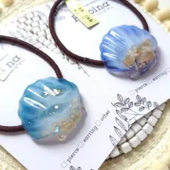 夜空の星のねこさん ②レジンヘアゴム ハンドメイドヘアゴム 2個セット ネコと星空 レジン ねこ 夜空 No.200