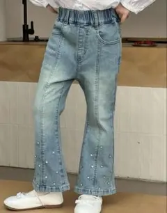 SHEIN dazy 女の子 ストーン ビジュ デニム フレア パンツ 110
