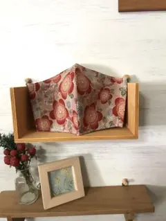 梅柄 和柄 赤系 薄手 ハンドメイドマスク 大人用