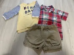 ミキハウスTシャツとチェックシャツ・ショートパンツセット　90cm