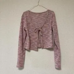 ピンク クロップド ショート丈 カーディガン shein リボン