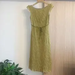 シビラ　刺繍ワンピース　ノースリーブ　緑　カーキ　リボン　M