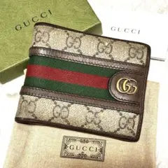 付属品あり GUCCI グッチ 二つ折り財布 オフィディア シェリーライン GG
