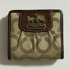 【中古】COACH 折財布 ミニウォレットシグネチャー 茶 コーチ 人気