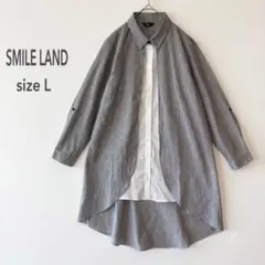 スマイルランド　ストライプ柄 ロングシャツ チュニック L レイヤード風のサムネイル