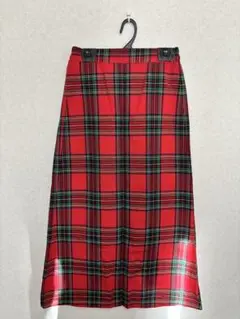 [WEGO]赤と緑のチェック柄ロングスカート バックスリット入り フリーサイズ