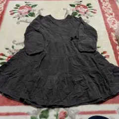 グレー 七分袖 ワンピース フリル付き