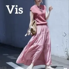 新品 タグ付✨♥️Vis♥️異素材 ドッキング ニット ワンピース フリー