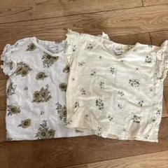 mamaraku 花柄フリル袖Tシャツ2枚セット