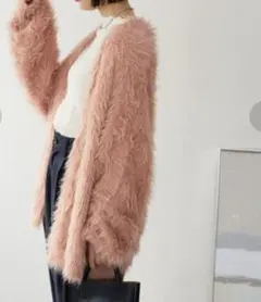 フリークスストア フェザーヤーンシャギーニットカーディガン シンプル ピンク