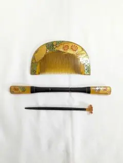 蒔絵 螺鈿 べっ甲 前櫛 筓 かんざし セット ヴィンテージ