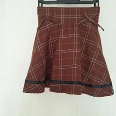 PINK-latte　ブラウン　茶　チェック 　プリーツスカート　150　XS