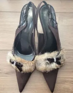 ☆新品☆ファー付パンプス　L 24.0　24.5　25.0　ハイヒール　vb