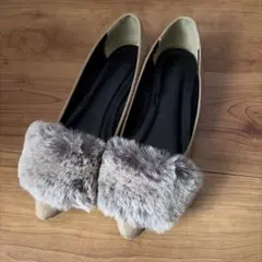 AZUL BY MOUSSY ベージュ スエード フラットシューズ ファー付きL