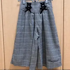 チェック柄リボン付きガウチョパンツ L