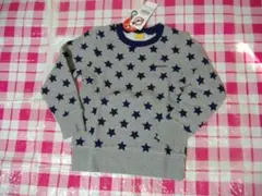 moujonjon　120ｃｍ新品裏起毛？トレーナー　杢グレーに紺星柄　丸高衣料