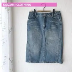 デニムスカート M ブルー系 台形 膝下 スリット ヴィンテージ タイトスカート