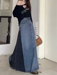 デニムフレアスカート ハイウエストL
