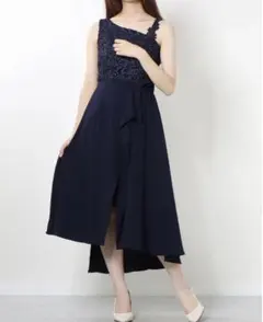 結婚式　　ドレス　結婚式　二次会　パーティ　ネイビーワンピース