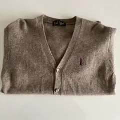 イーストボーイ ウール100% カーディガン 9号 ベージュ系 ロゴ パープル