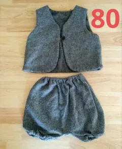 ベビー用グレー系チェック柄上下セット