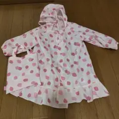 レインコート　90 いちご　フリル　ピンク　女の子　バッグ付き
